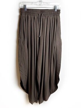 NWT Tarse Linen blend wide leg split skirt pants loose palazzo pants brown S